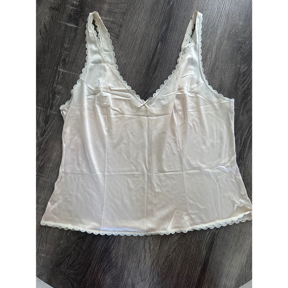 Vintage JCPenney Cream Lace Trim Camisole Size 40 Made in USA Champagne Tank Top